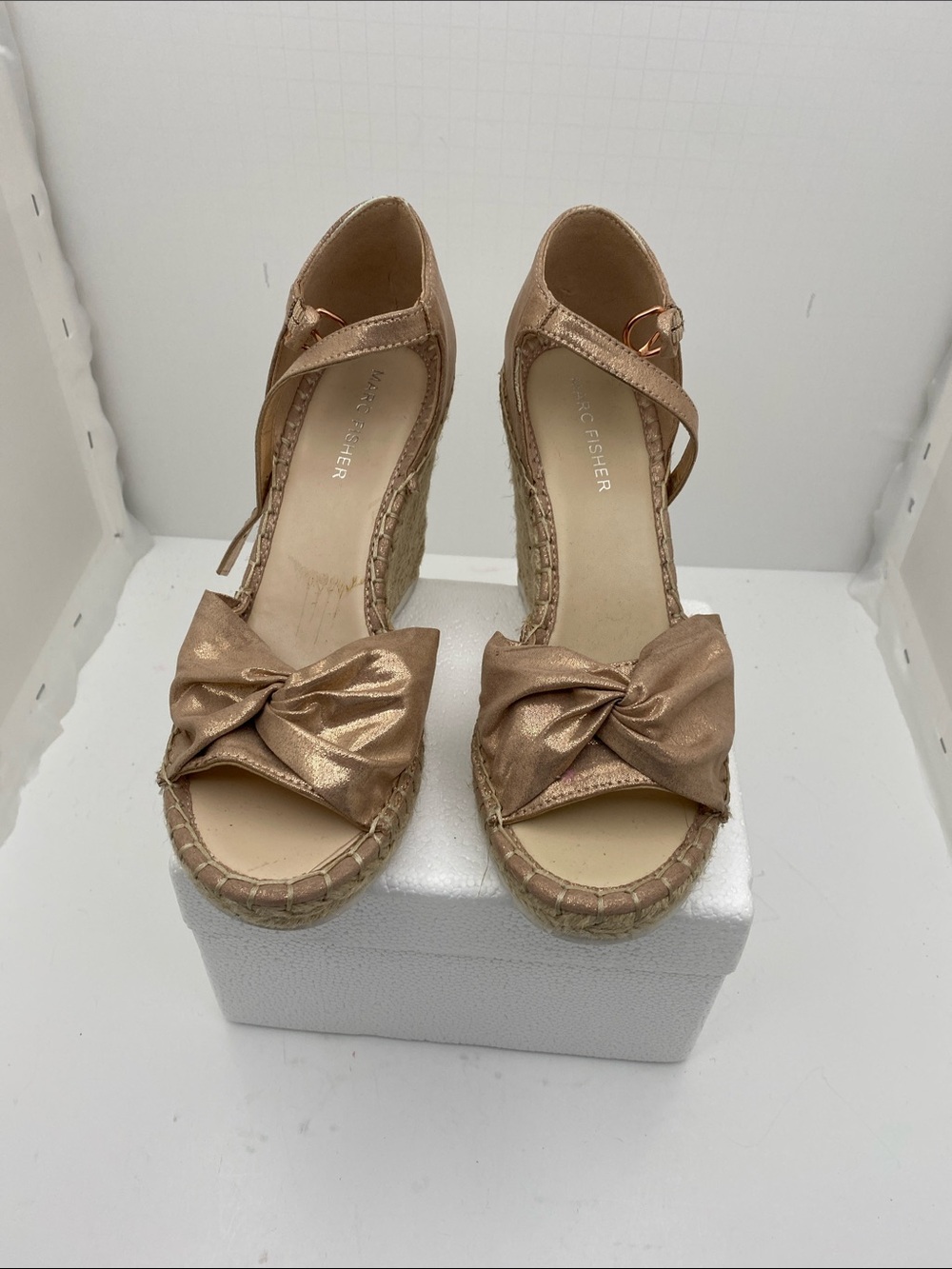 Marc Fisher Rose Gold Knot Espadrille Wedge Sandals